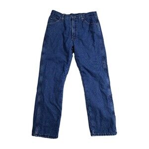 Wrangler Rugged Wear Mens 38x34Fleece Lined Jeans Red Cuff Workwear Denim Winter